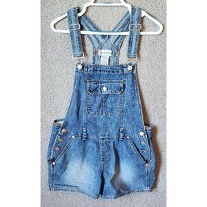 Vtg No Boundaries Women's Overall Shorts Stretch Blue Denim Raver Y2K Sz Medium